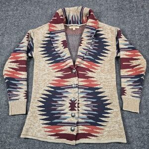 Magnolia Lane Cardigan Sweater Womens Small Beige Geometric Collared Button